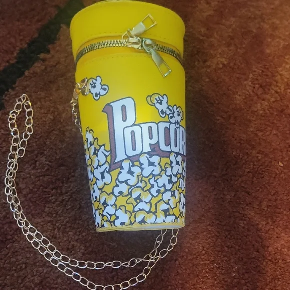 Playful Popcorn Print Yellow Crossbody Bag - Picture 7 of 14